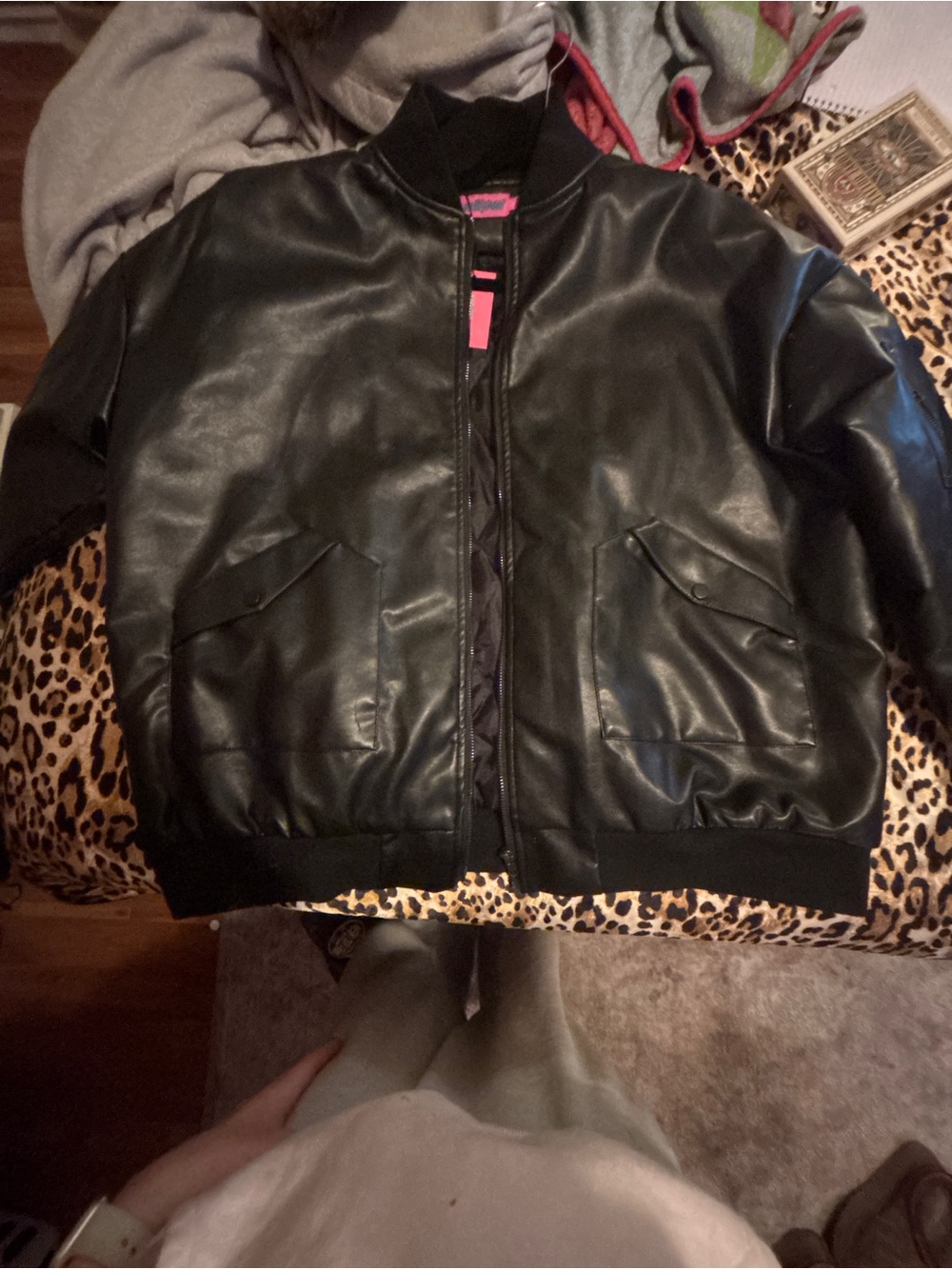 Edikted Black Faux Leather Bomber Jacket